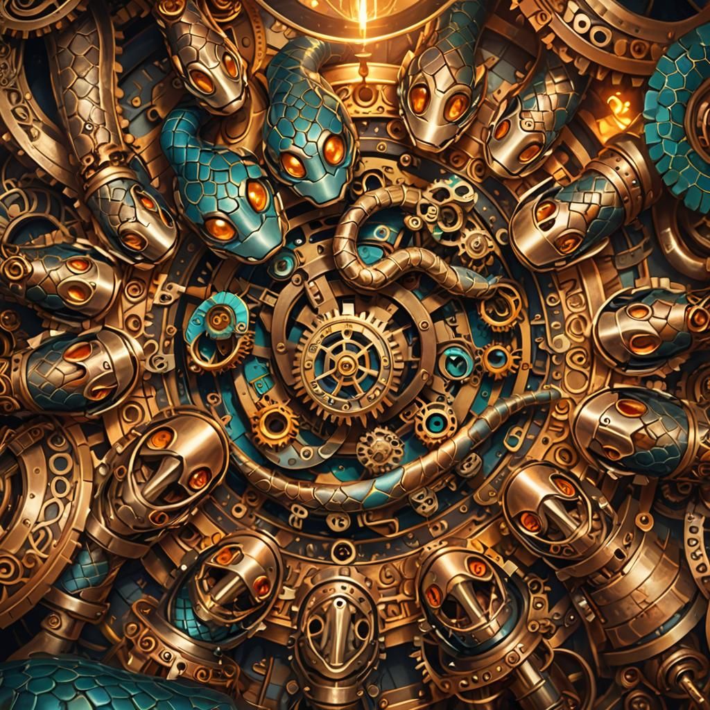 Steampunk Snake Mandala Digital Art in 8k