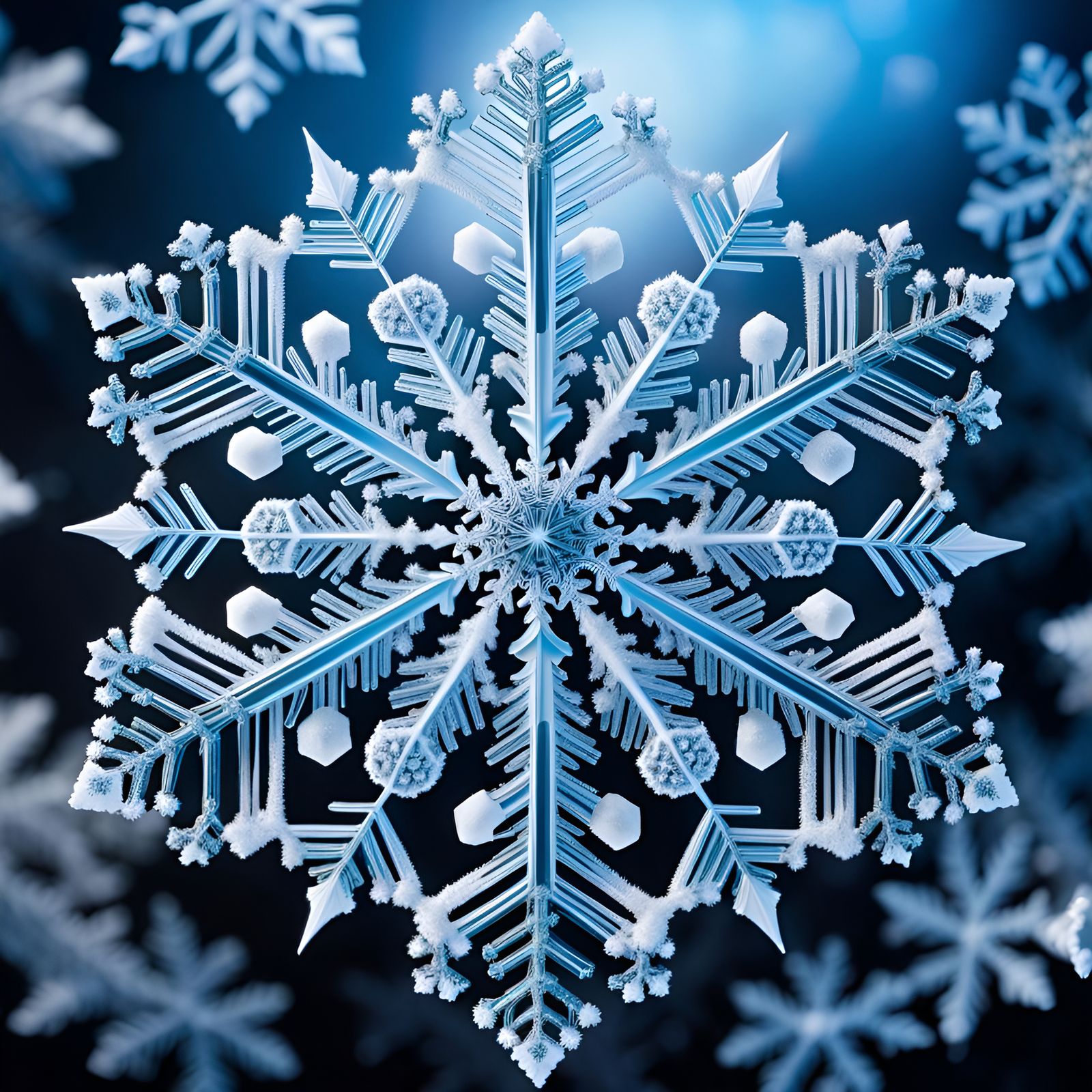 Intricate Snowflake Fractal on Snow, Microscopic Photography
