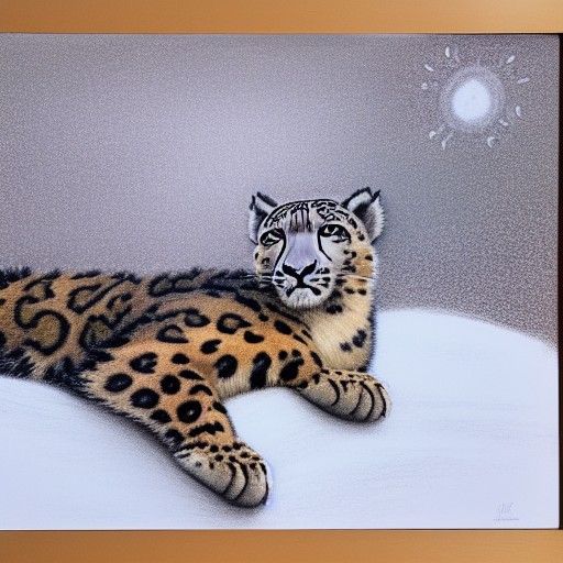 Snow Leopard Chalk Art at Golden Hour