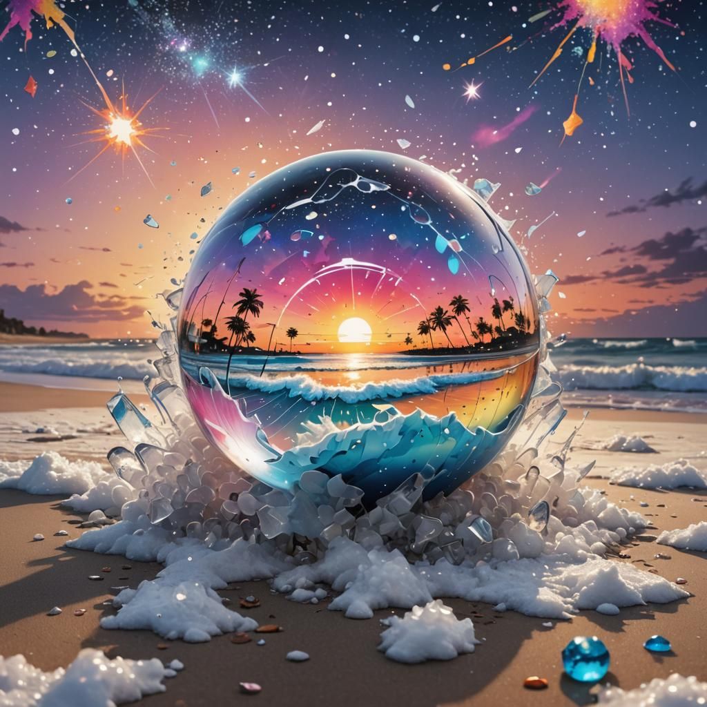 Beach Sunset in Crystal Snow Globe: Graffiti Art