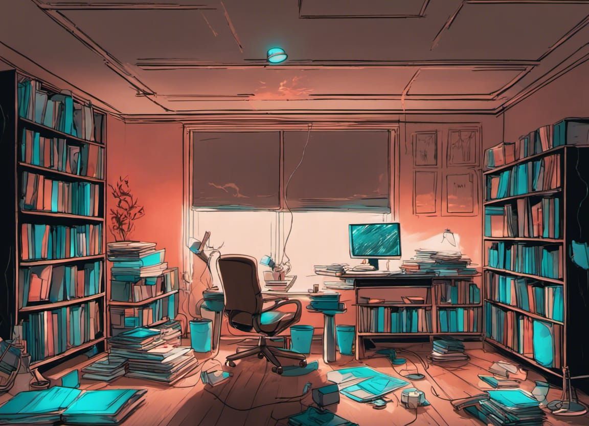 Minimalist Sci-Fi Room with Teal and Red Lights