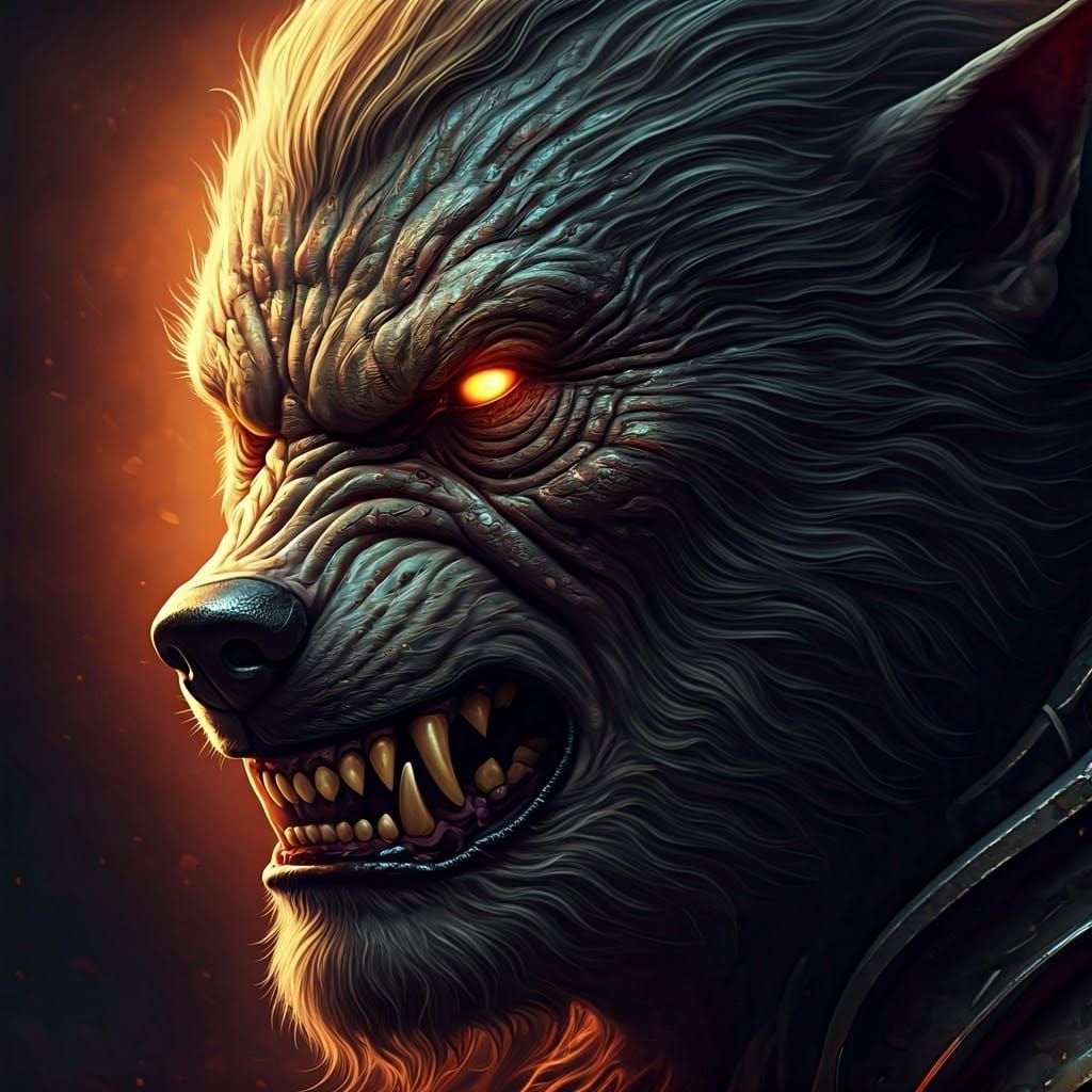 Hyperrealistic Werewolf Close-Up in Dark Surrealism