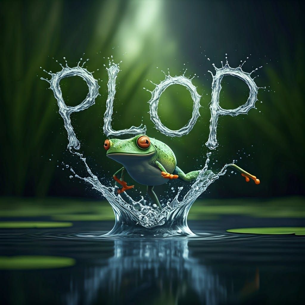 Hyperrealistic Frog Leaps Into Pond Spelling 'Plop'
