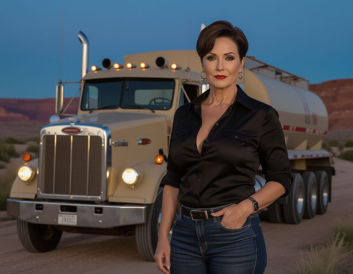 Mysterious Egyptian Woman Drives Beige Semi-Truck at Night