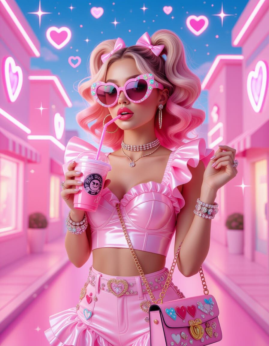 Girlypop Character Struts Pastel Cityscape