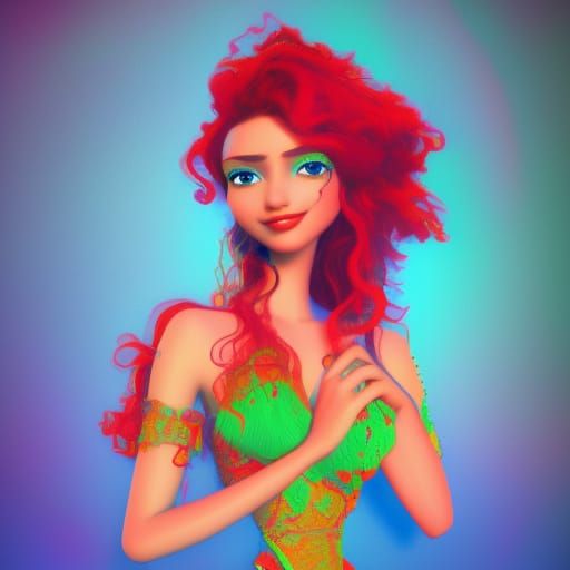 Beautiful Gypsy Girl with Red Hair, Digital Art