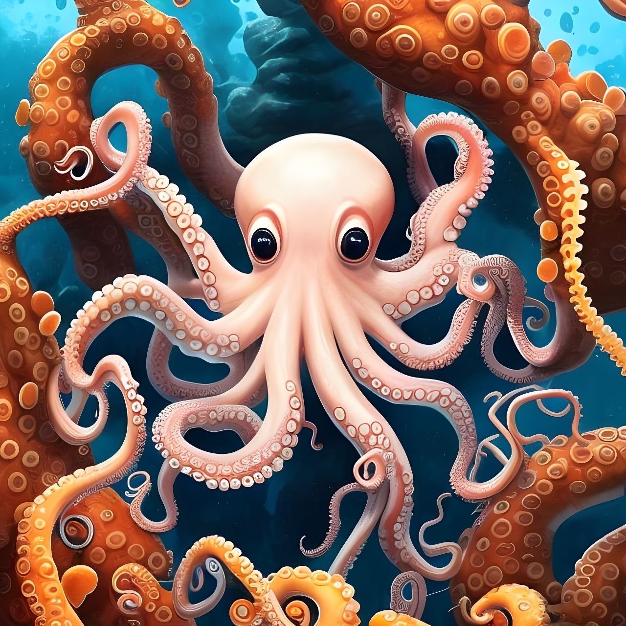 Underwater Octopus Digital Illustration in Watercolor Style