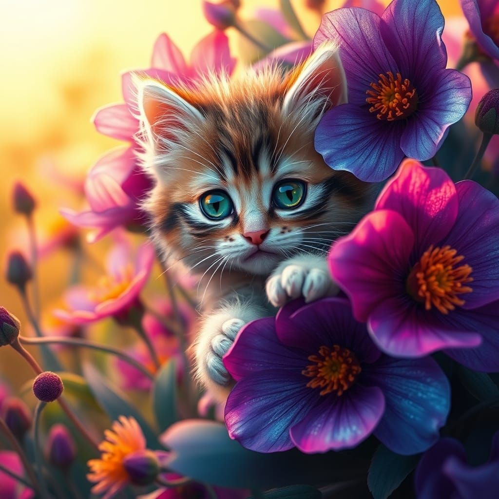 Kitten in a Wildflower Meadow: Digital Art