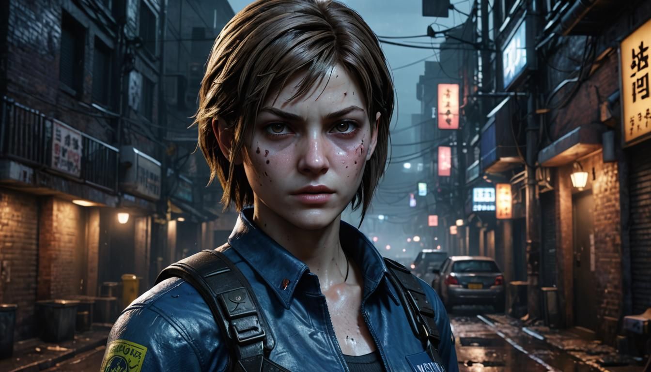 Jill Valentine in Foggy Alleyway, 3D Anime Art