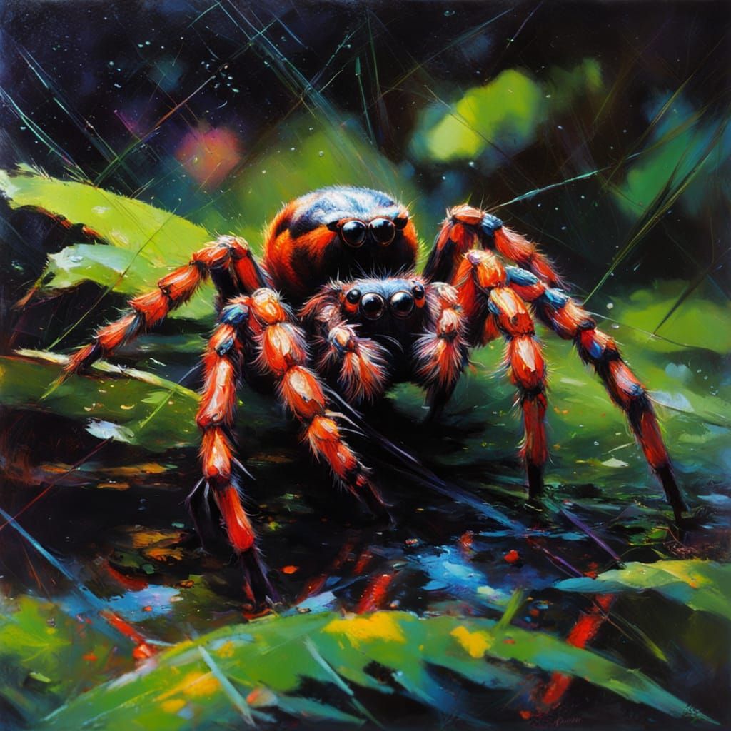 Neon Spider in Rainforest Shadows