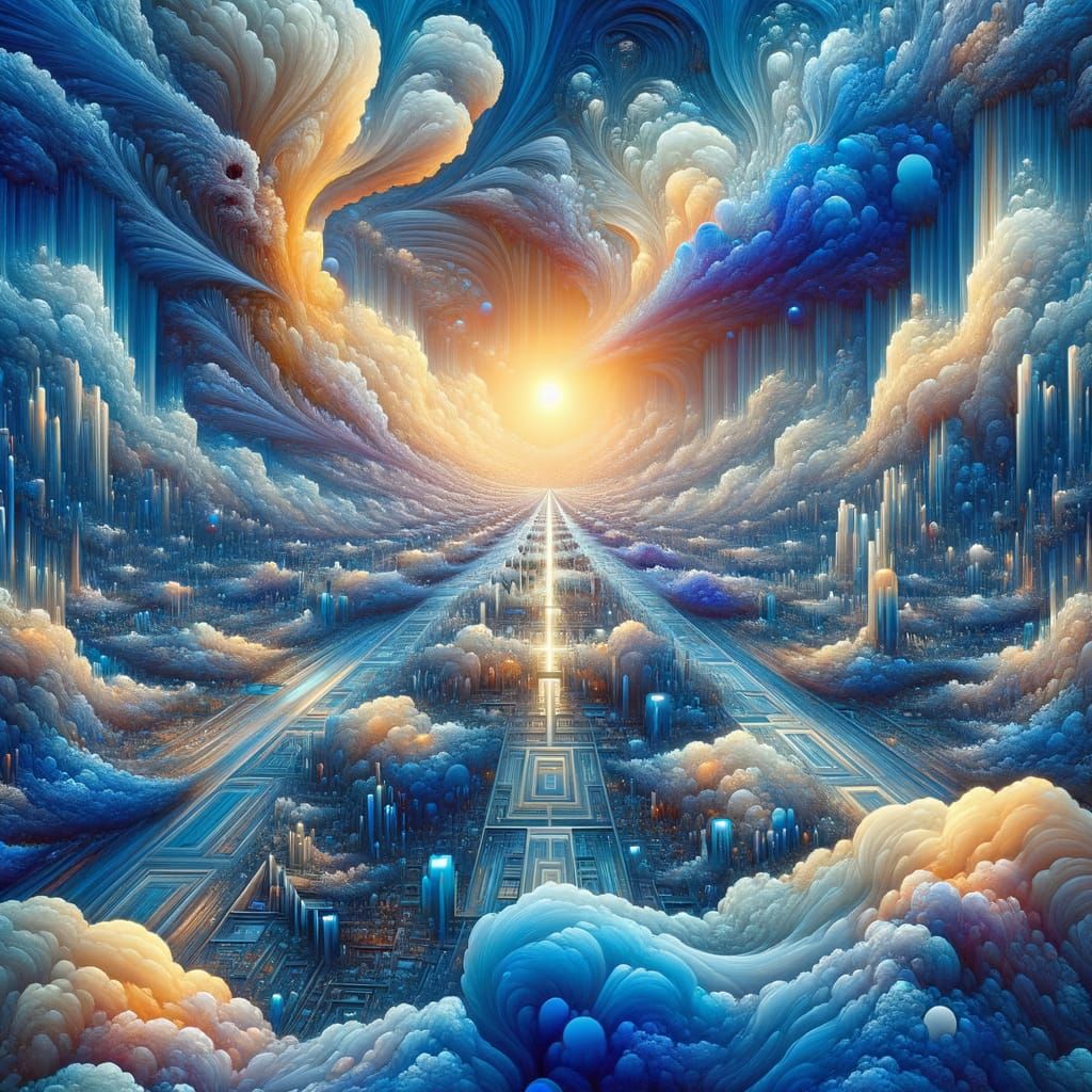 Dreamlike Surreal Landscape in Blue Tones