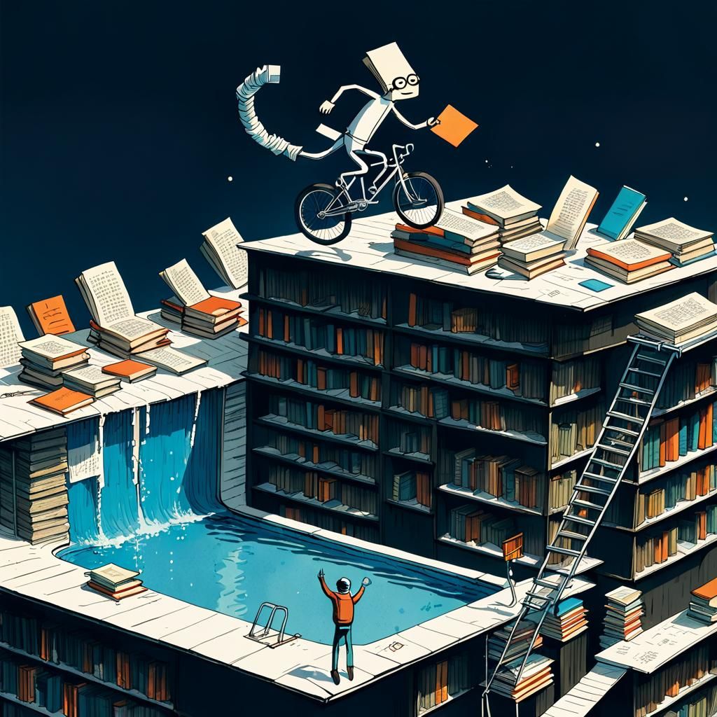 Paperclip Man's Book Dive: Quirky Concept Art