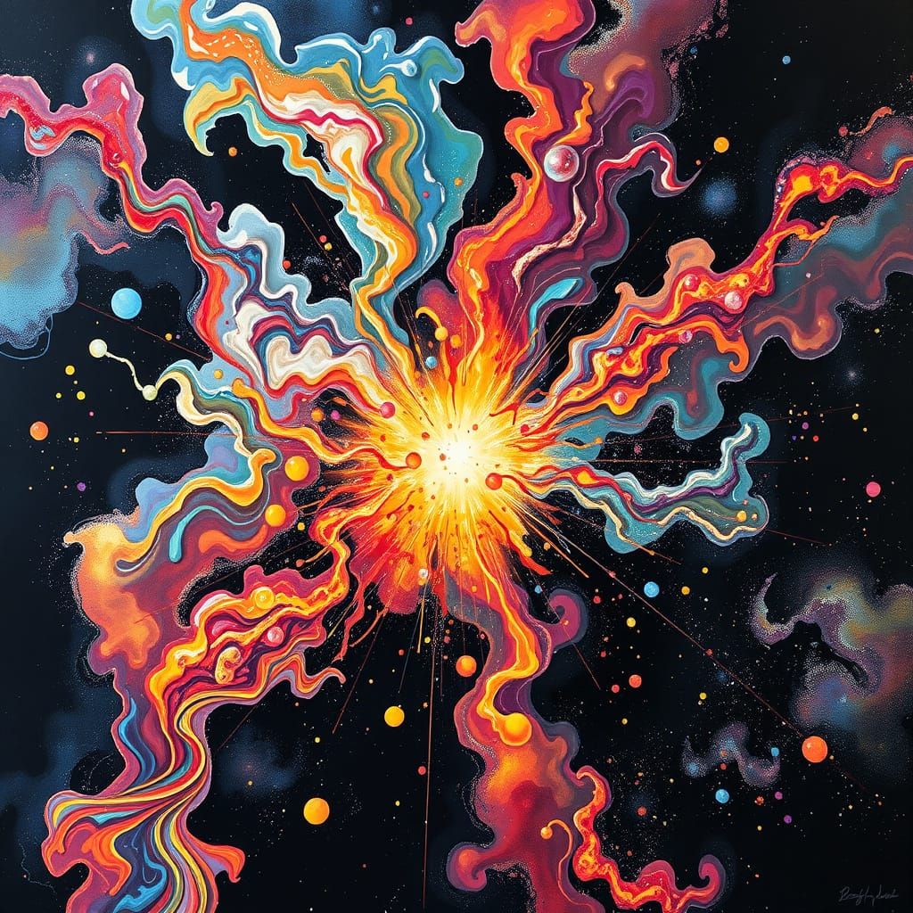 Cosmic Explosion in Iridescent Hues, Inspired by Pollock's T...