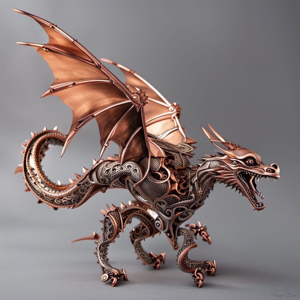 Mechanical Copper and Silver Flying Dragon