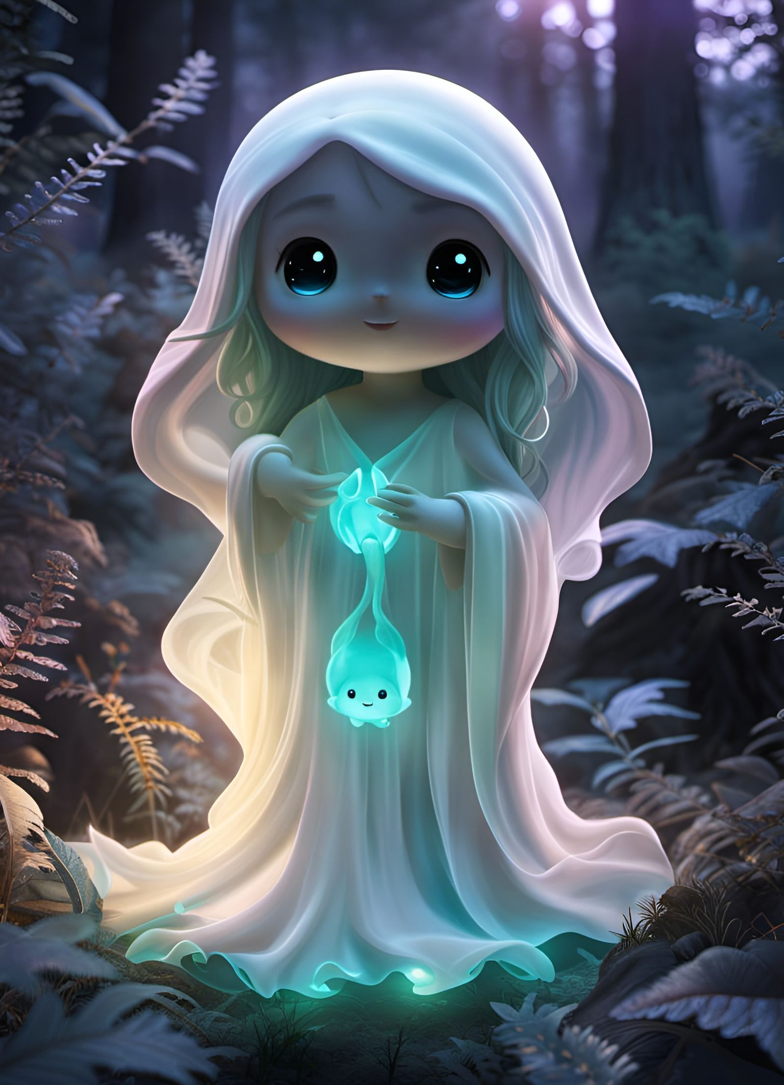 Bioluminescent Ghost in Forest, 3D Rendered