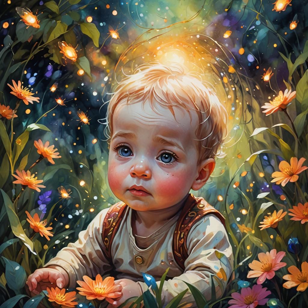 Baby Portrait in Fantastical Garden Concept Art
