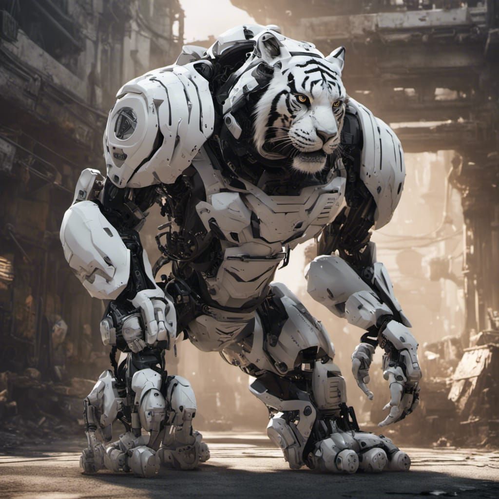 Tiger Humanoid Robot Droid in Black and White