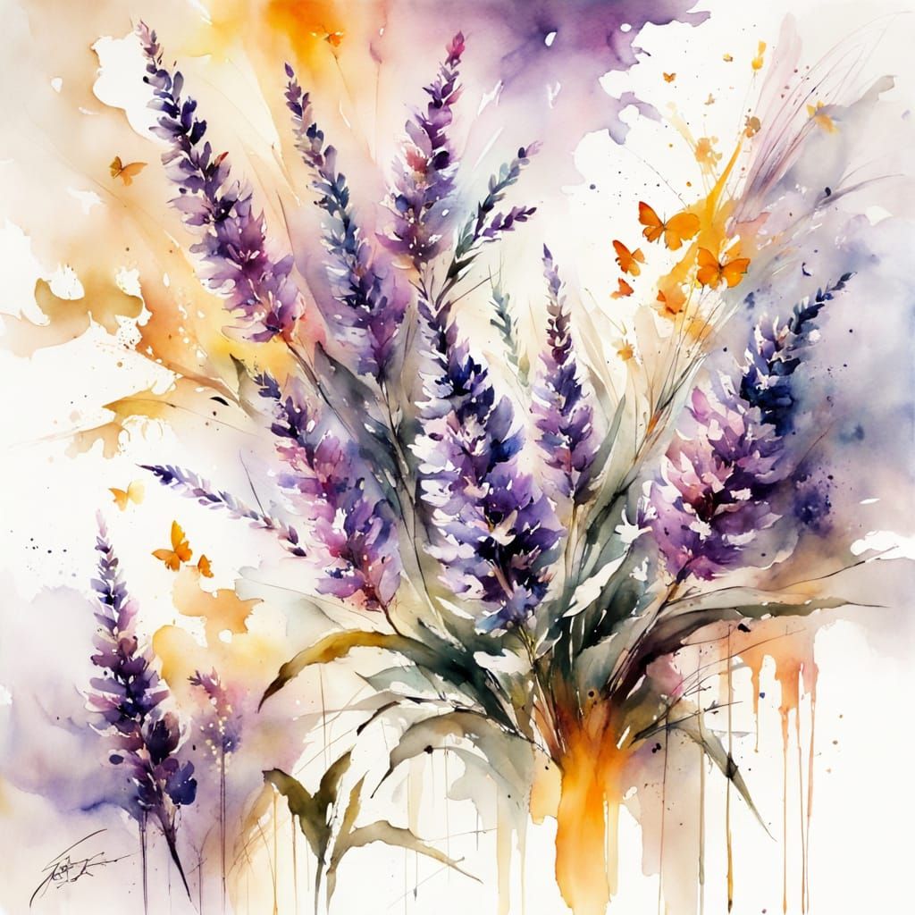 Lavender Farmhouse in Golden Hour Watercolour