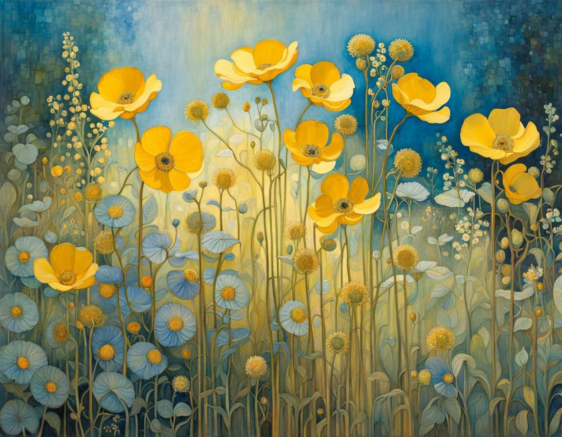 Translucent Flowers in Soft Light: An Art Nouveau Style