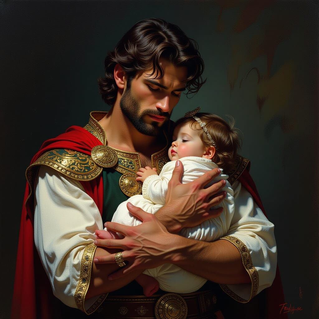 Ornate Man Tenderly Holds Precious Object