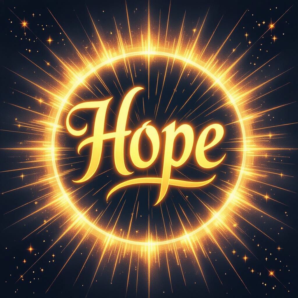 Golden Calligraphy Radiates Hope With Cosmic Light