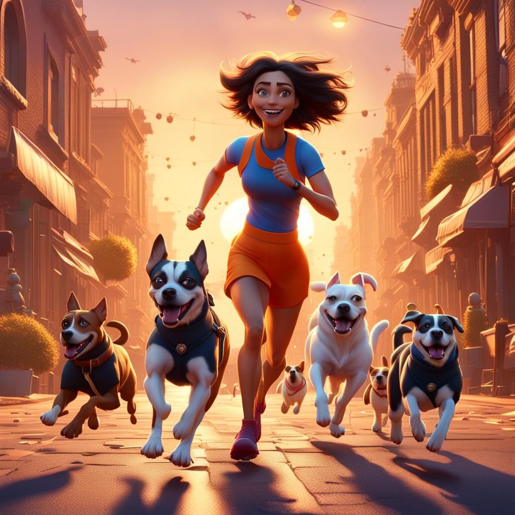 Women and Dogs Training in Pixar Style