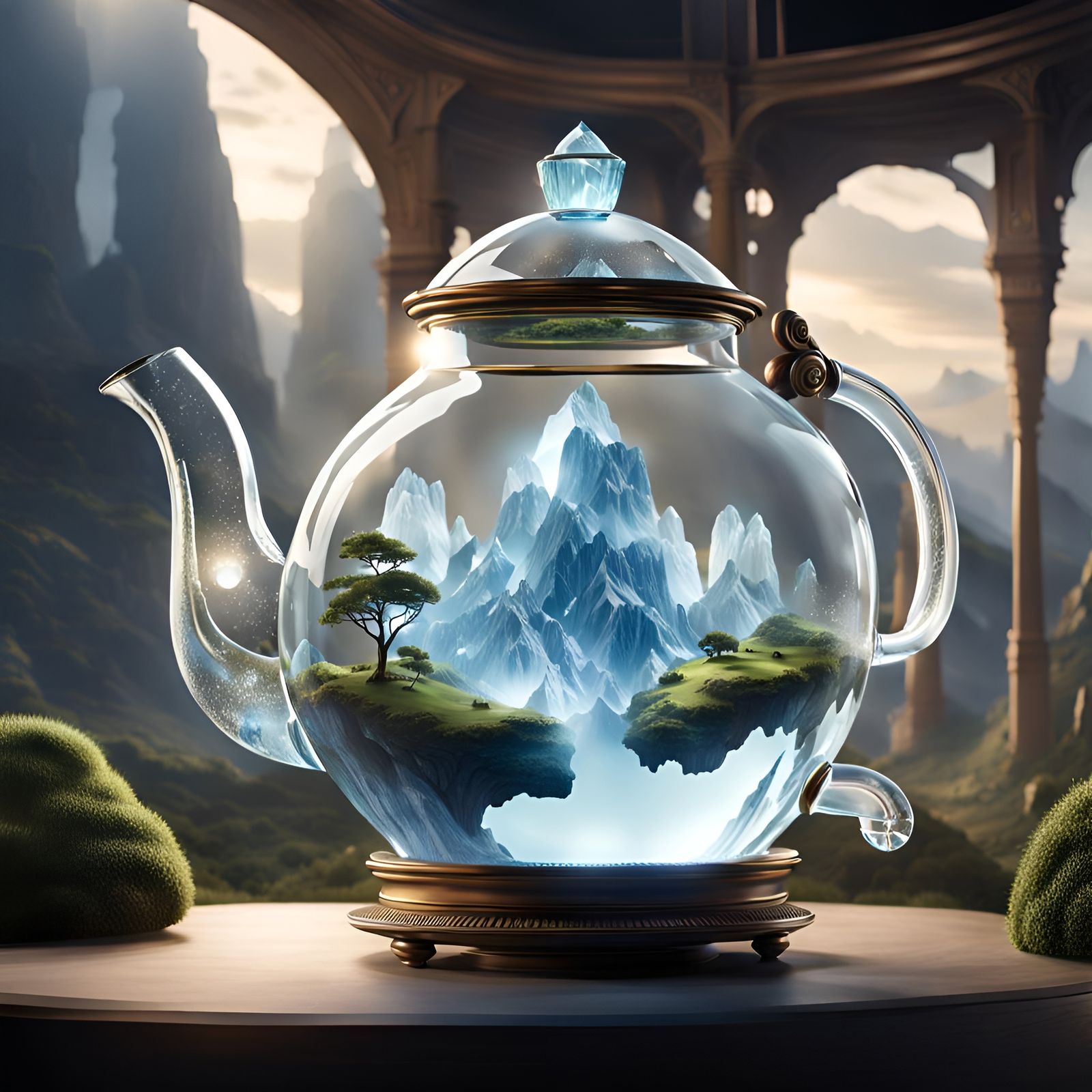 Giant Crystal Teapot with Miniature World