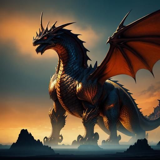Epic Bahamut Dragon Looms Over Fantasy Landscape