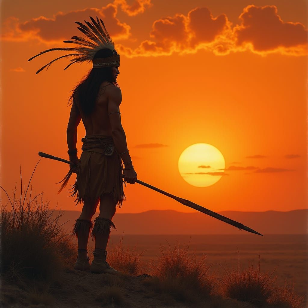 Prehistoric Hunter Silhouetted on Columbia Plateau