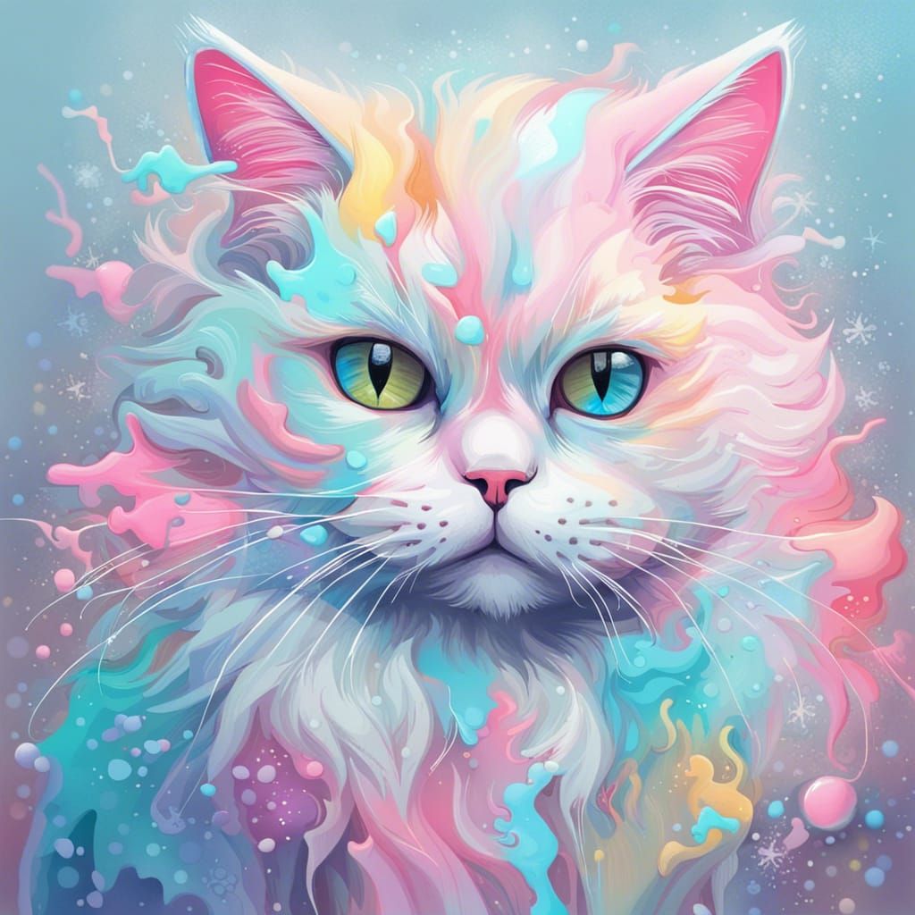 Pastel Cat in Winter Wonderland Graffiti Art