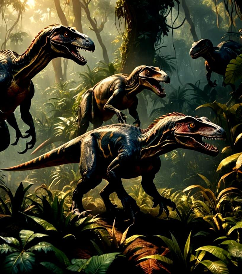 Fantastical Velociraptors Conquer a Majestic Hamalocephale i...