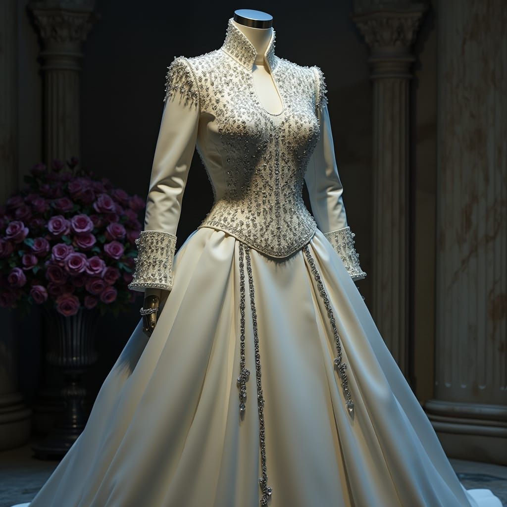 Majestic Pearl Leather Wedding Gown in Gothic Elegance