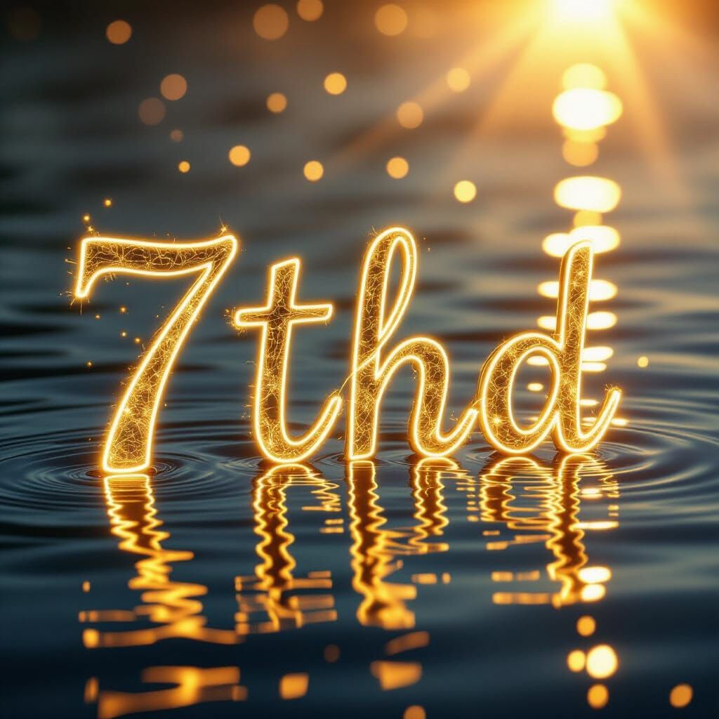 Glowing 7thD Text Art with Golden Reflections