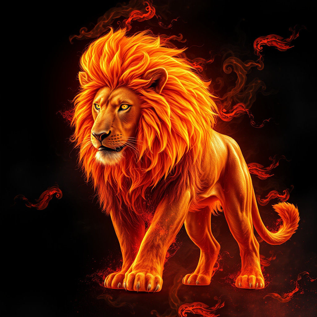 Majestic Fire Lion in Digital Painting Style