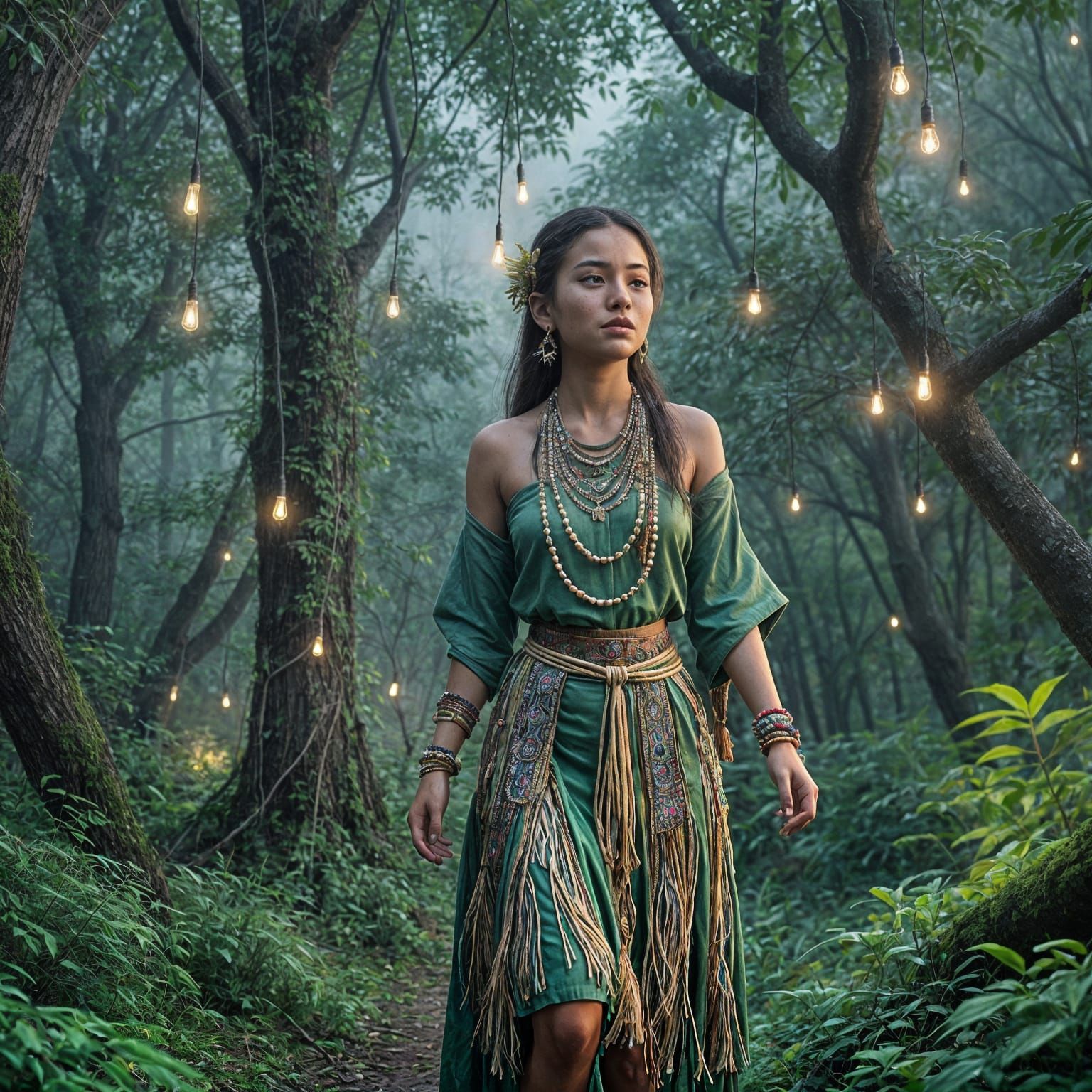 Enchanted Igorot Teen in Mystical Forest, Hyperrealism