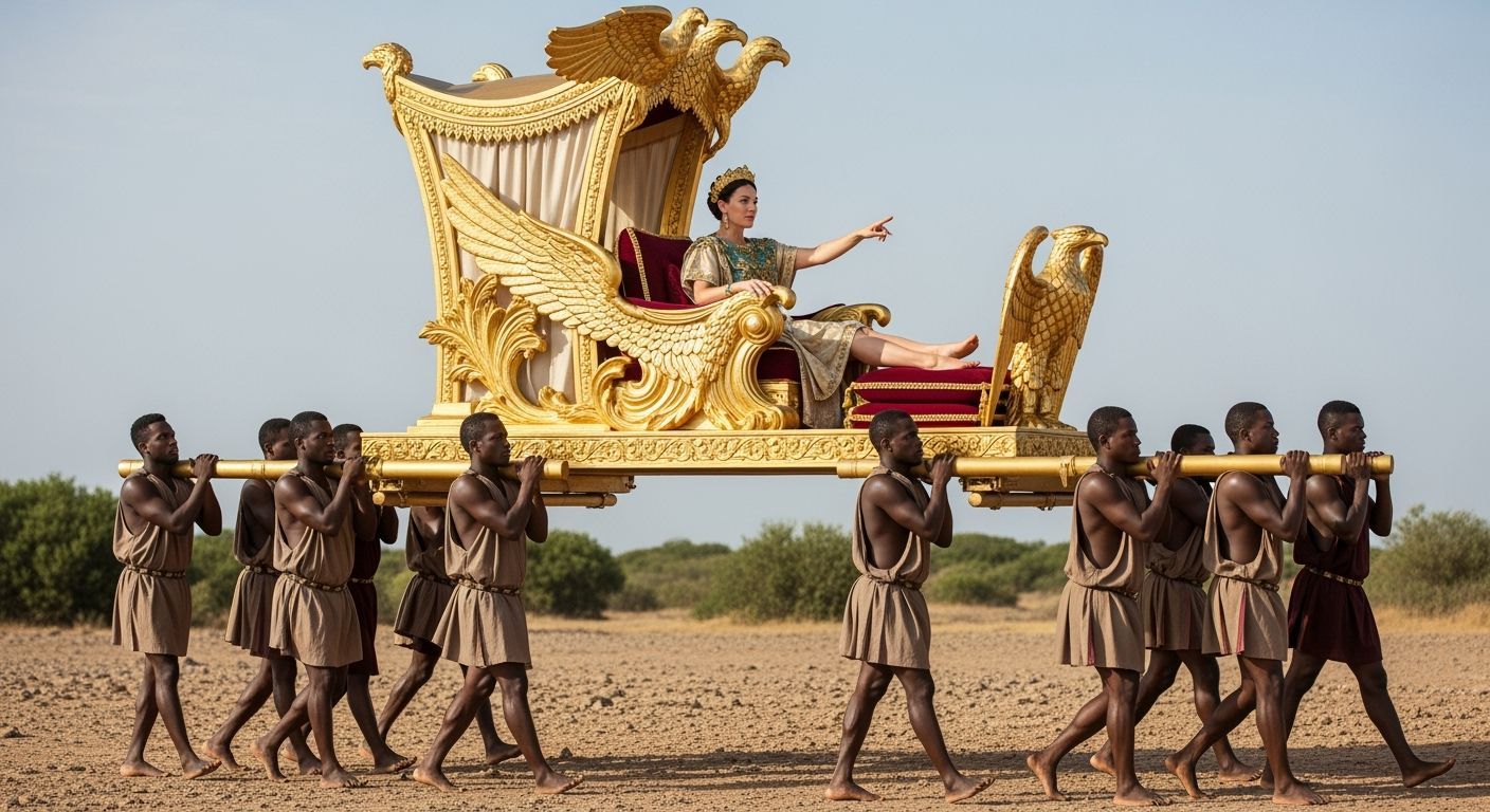 Powerful Roman Empress on Imperial Sedan Throne