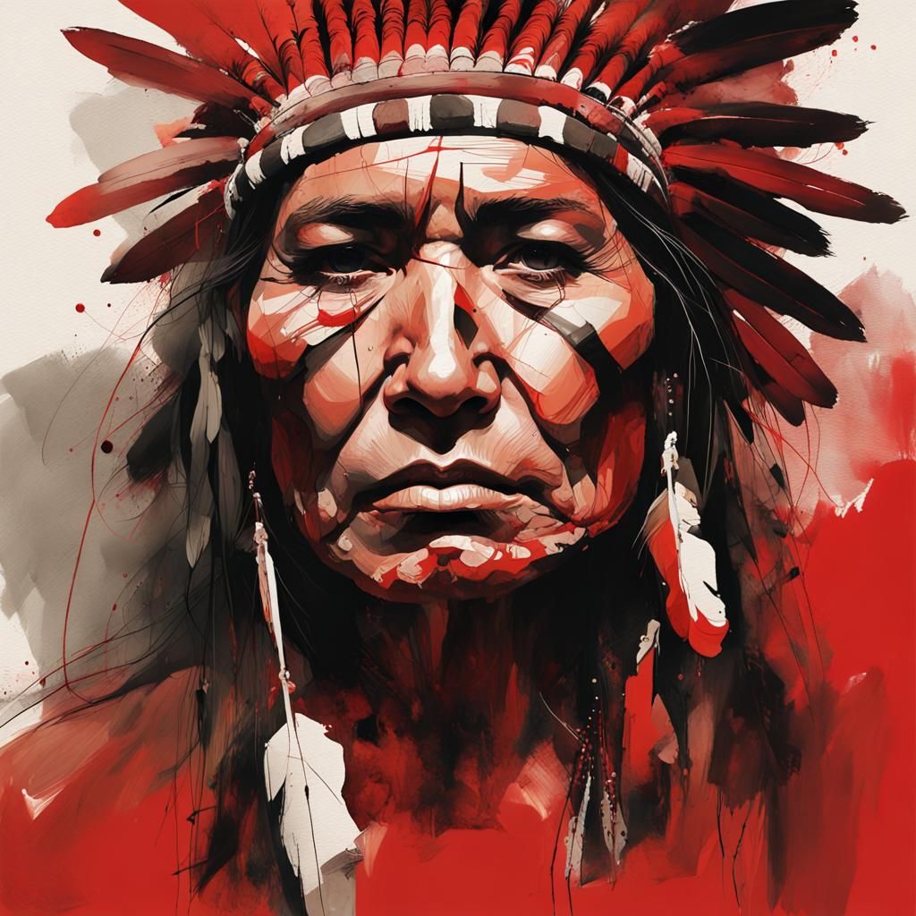 Native American in Impressionist Gouache Style