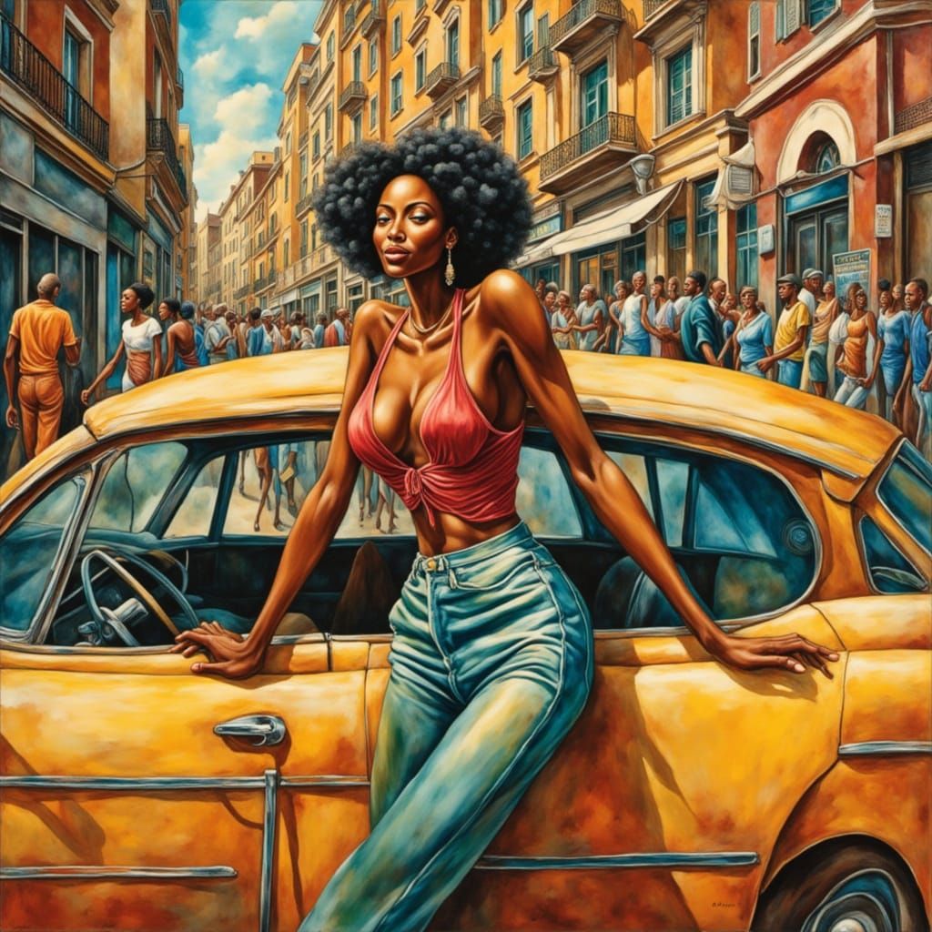 Black Woman Pin-Up in Impressionistic Encaustic Wax Style