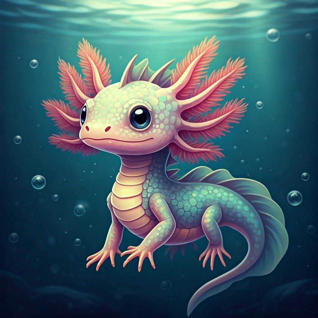 Pastel Iridescent Sea Dragon-Axolotl Hybrid Art