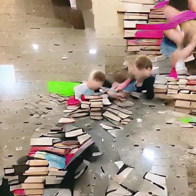 Children Playfully Destroying Books
