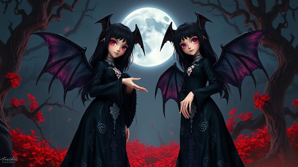Mystical Sisters in Dark Fantasy Forest