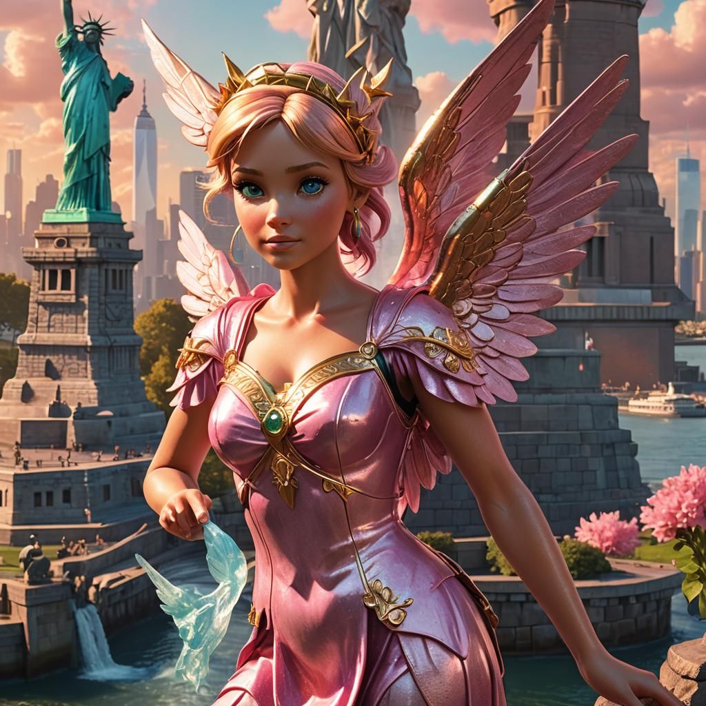 Tinkerbell and Statue of Liberty: Fantasy Digital Art
