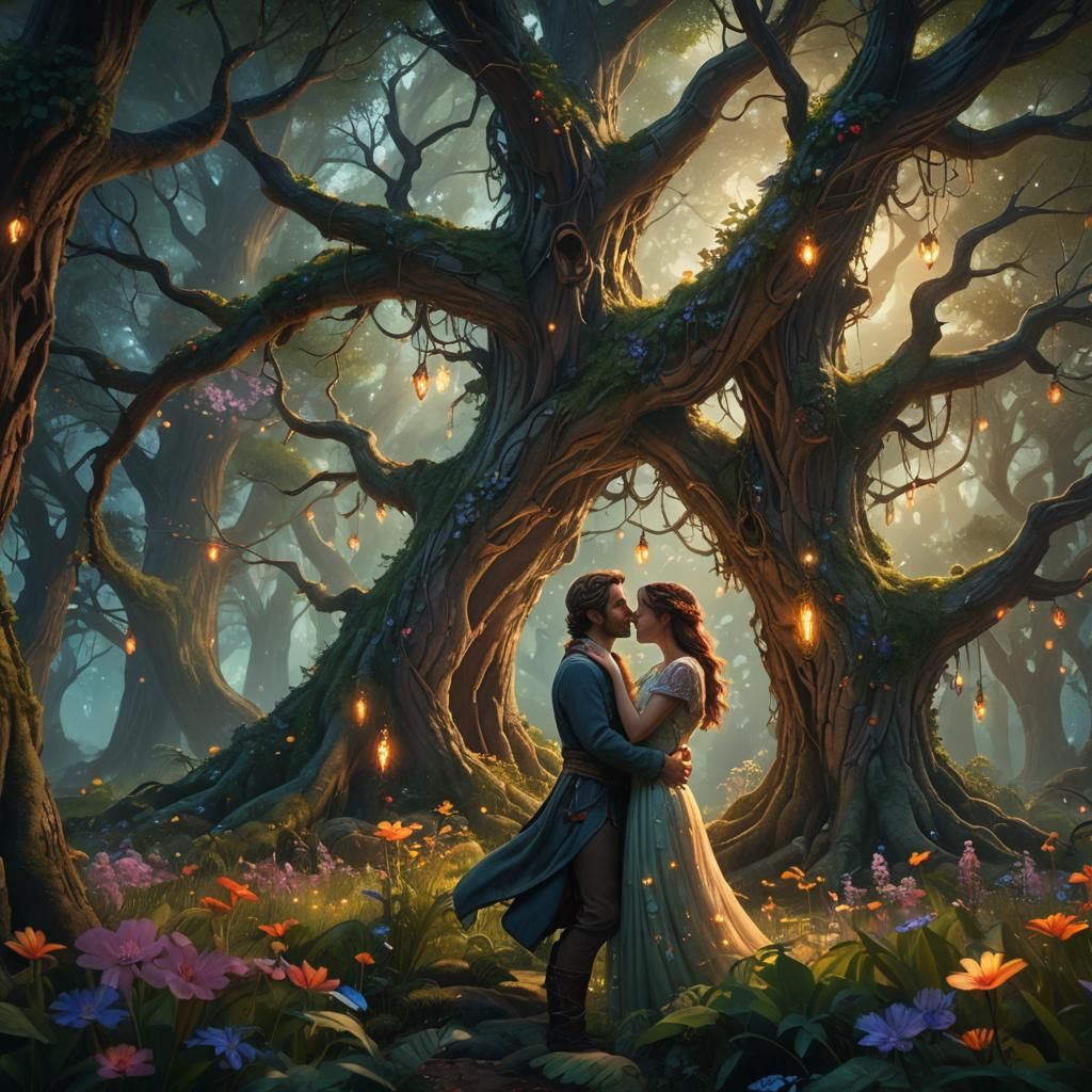 Enchanted Forest Embrace in Fantasy Realism