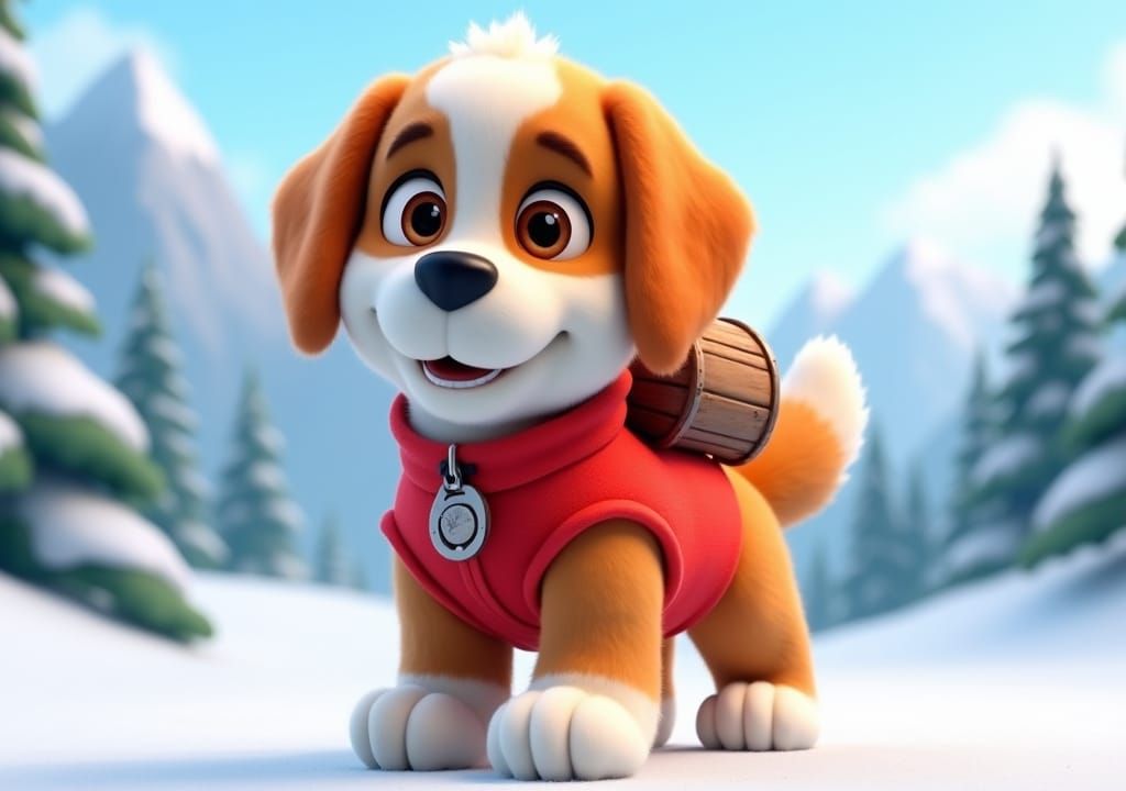 St. Bernard Pup in Animated 3D Style
