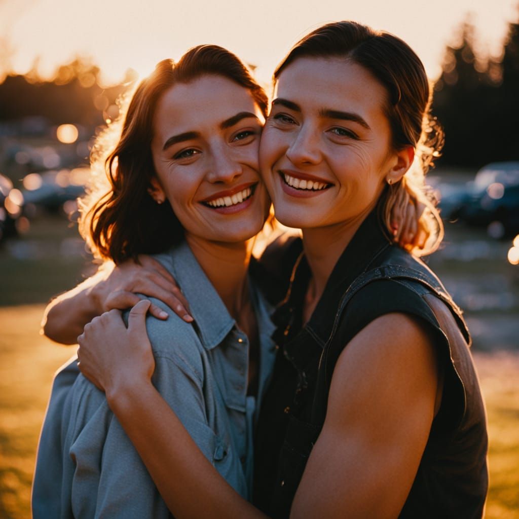 Lesbian Couple Embrace in Film Noir Style