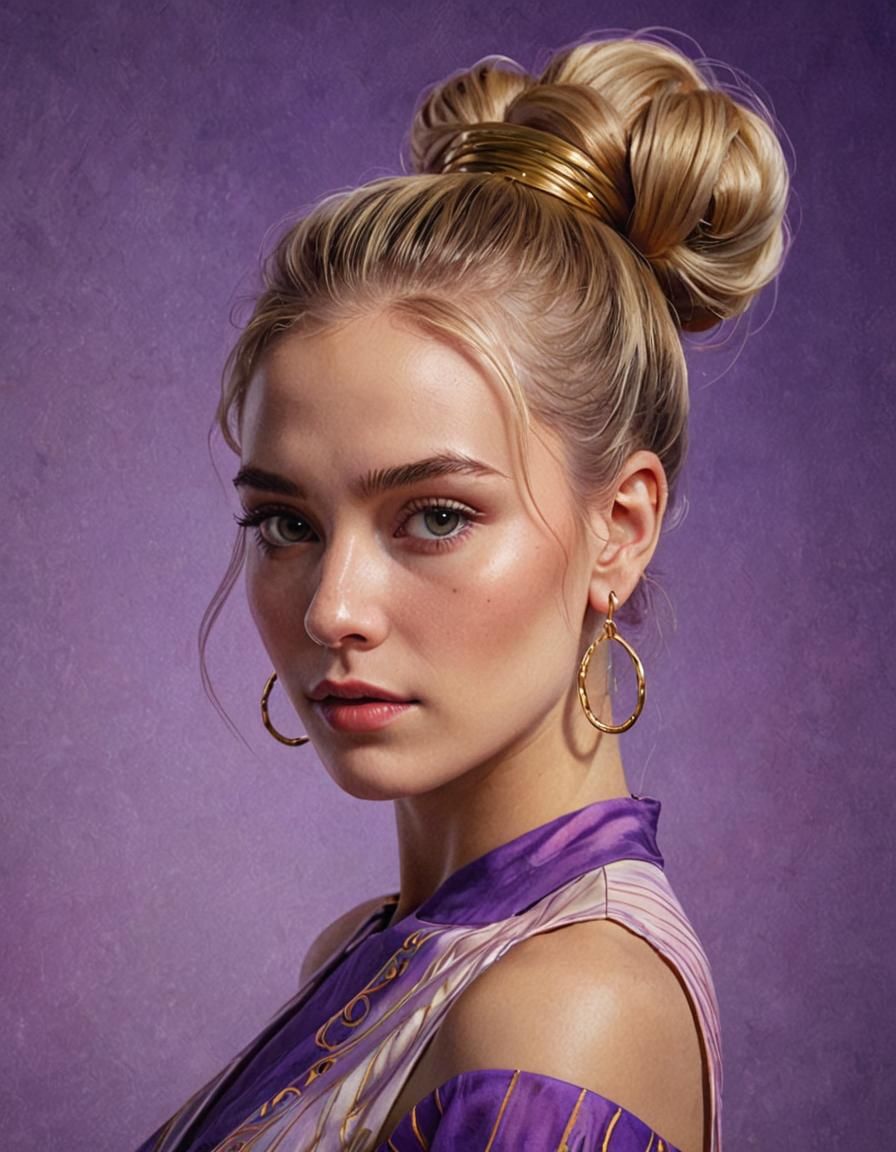 Woman with Blond Hair Bun in Klimt Style