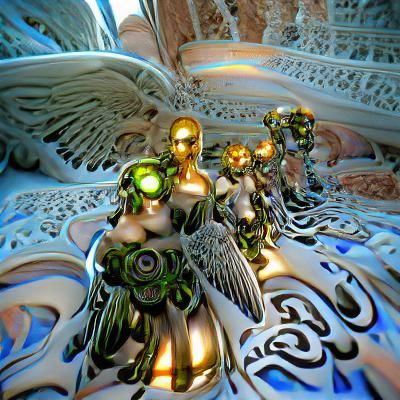 Cyborg Angels in Art Nouveau Rococo Style