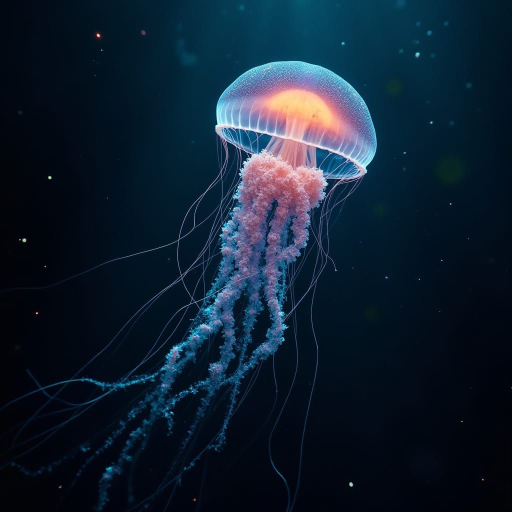 Bioluminescent Jellyfish in the Deep Ocean