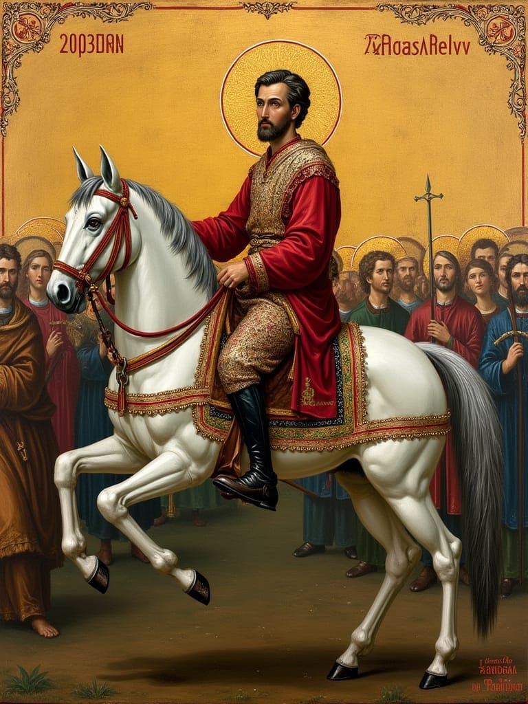 Ancient Orthodox Icon of Saint George Painted on Wood