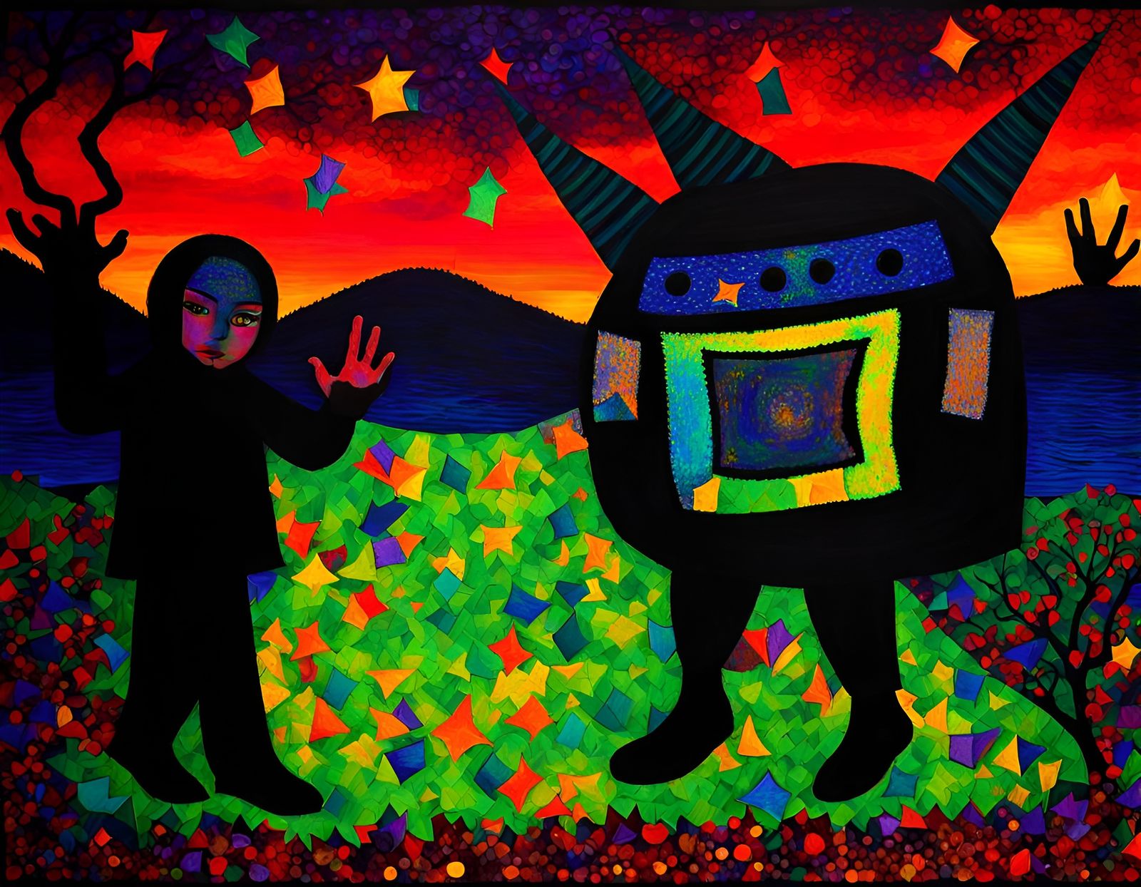 Moonlit Dance with the Devil: A Textile Art Piece